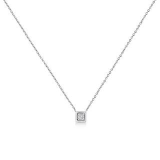 10K White Gold 1/10 Cttw Miracle Set Round-Cut Diamond 18" Pendant Necklace - Choice of Shape