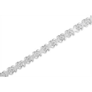 10k White Gold 2.00 Cttw Round-Cut Diamond "XOXO" Link 7" Bracelet (I-J Color, I2-I3 Clarity)