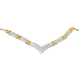 10K Yellow and White Gold 1.0 Cttw Round and Princess cut Diamond "V" Shape Statement Necklace (I-J Color, I1-I2 Clarity)