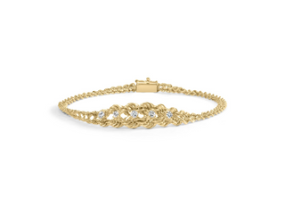 10K Yellow Gold 1/4 Cttw Round-Cut Diamond Basket Weave Rope Chain Style 7" Bracelet (H-I Color, I1-I2 Clarity)