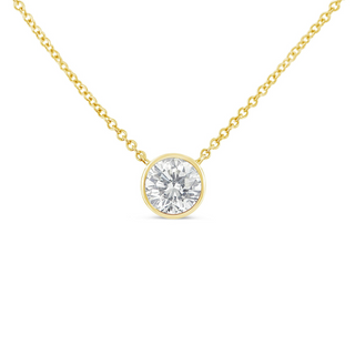 10K Yellow Gold 3/10 Carat Round Brilliant-Cut Diamond Modern Bezel-Set Solitaire 16"-18" Pendant Necklace (H-I Color, SI2-I1 Clarity)