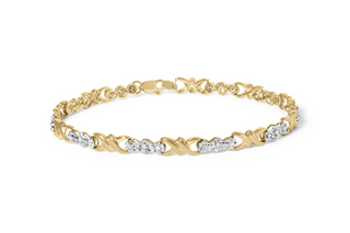 10k Yellow Gold 1/3 Cttw Diamond 3 Stone and X-Link Bracelet (I-J Color, I1-I2 Clarity) - 7.50" Inches