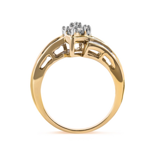 10K Yellow Gold 1/2 Cttw Round And Baguette-cut Diamond Cluster Head and Channel Set Shank Ring (H-I Color, I1-I2 Clarity)