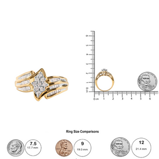 10K Yellow Gold 1/2 Cttw Round And Baguette-cut Diamond Cluster Head and Channel Set Shank Ring (H-I Color, I1-I2 Clarity)