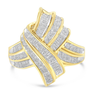 10K Yellow Gold Diamond Bypass Cocktail Ring (1 1/5 Cttw, I-J Color, I2-I3 Clarity)