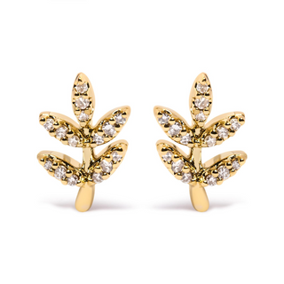 10K Yellow Gold 1/10 Cttw Diamond Accented Leaf and Branch Stud Earrings (H-I Color, I1-I2 Clarity)