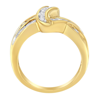 10K Yellow Gold 3/4 Cttw Channel Set Round and Baguette-cut Diamond Double Shank Bypass Ring (J-K Color, I1-I2 Clarity)