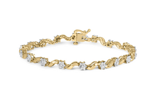 10k Yellow Gold 1.00 Cttw Round-Cut Diamond Floral S-Link 7.50" Bracelet (I-J Color, I2-I3 Clarity)