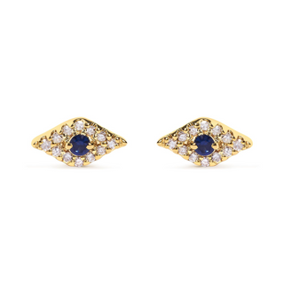 10K Yellow Gold Blue Sapphire and Diamond Accent Evil Eye Stud Earring (H-I Color, I1-I2 Clarity)