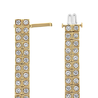 10K Yellow Gold 8.00 Cttw Round-Cut Diamond Two Row Square Link Tennis Bracelet (K-L Color, I1-I2 Clarity) - 7.25" Inches