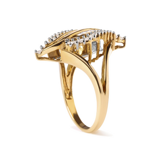 10K Yellow Gold 1/2 Cttw Round and Baguette Cut Diamond Cocktail Ring (H-I Color, I1-I2 Clarity)