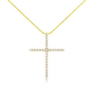 10K Yellow Gold 3.00 cttw Round-Cut Diamond Cross 18" Pendant Necklace (J-K Color, I1-I2 Clarity)