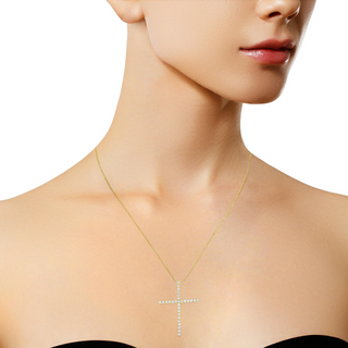 10K Yellow Gold 3.00 cttw Round-Cut Diamond Cross 18" Pendant Necklace (J-K Color, I1-I2 Clarity)