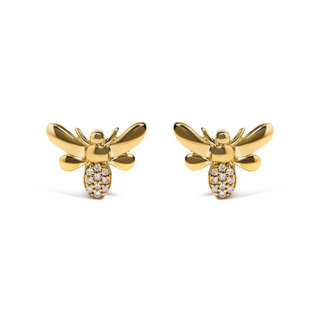 10K Yellow Gold Diamond Accented Bumble Bee Stud Earring (H-I Color, I1-I2 Clarity)