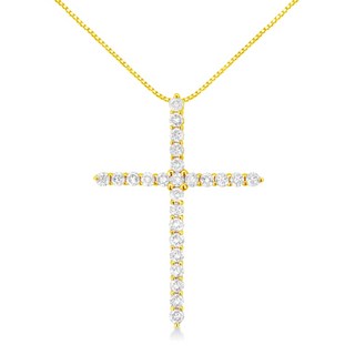 10K Yellow Gold 2.0 Cttw Round Brilliant Cut Diamond Cross Pendant Necklace with Box Chain (J-K Color, I2-I3 Clarity) - 18"