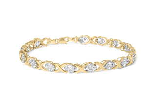 10K Yellow Gold 1.00 Cttw Diamond Cluster X Link Tennis Link 7.50" Bracelet  (I-J Color, I2-I3 Clarity)