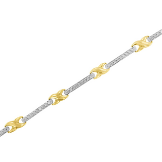 10K Yellow Gold 1.00 Cttw Pave Set Diamond Bar and  X-Link 7" Bracelet (I-J Color, I3 Quality)