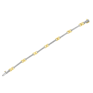 10K Yellow Gold 1.00 Cttw Pave Set Diamond Bar and  X-Link 7" Bracelet (I-J Color, I3 Quality)