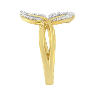 10K Yellow Gold 3/8 Cttw Round and Baguette-Cut Diamond Leaf Cocktail Ring (I-J Color, I1-I2 Clarity)