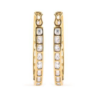 10K Yellow Gold 1.00 Cttw Round and Baguette-Cut Diamond U-Hoop Earrings (H-I Color, SI2-I1 Clarity)