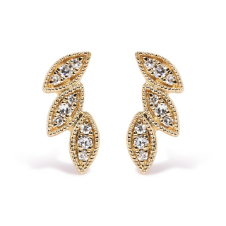 10K Yellow Gold 1/10 Cttw Diamond Triple Leaf Stud Earring (H-I Color, I1-I2 Clarity)