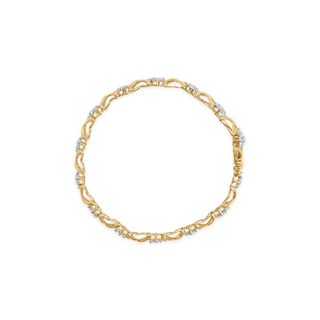 10k Yellow Gold 2.00 Cttw Diamond Cluster and Alternating "X" Link Bracelet (I-J Color, I3 Clarity) - 7"