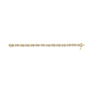 10k Yellow Gold 2.00 Cttw Diamond Cluster and Alternating "X" Link Bracelet (I-J Color, I3 Clarity) - 7"