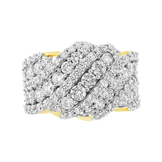 10K Yellow Gold 3.00 Cttw Diamond Multi Row Cluster Band Ring (I-J Color, I3 Clarity)