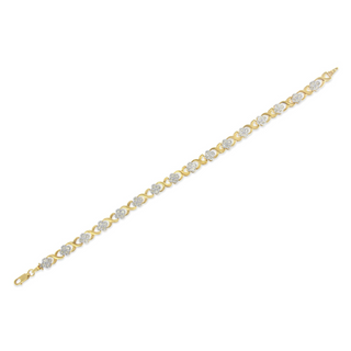 10K Yellow Gold over .925 Sterling Silver 1.0 Cttw Diamond Cluster X Link Tennis Link Bracelet (H-I Color, I3 Clarity) - 7"