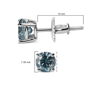 14K Gold Round Brilliant Cut Lab Grown Blue Diamond 4-Prong Classic Solitaire Stud Earrings with Screwbacks