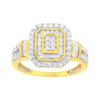 10K Yellow Gold Plated .925 Sterling Silver 3/4 Cttw Diamond Cluster Ring (I-J color, I1-I2 Clarity)