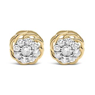 10K Yellow Gold Plated .925 Sterling Silver 1/2 Cttw Diamond Cluster Stud Earrings (J-K Color, I2-I3 Clarity)