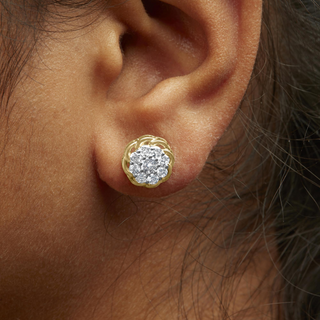 10K Yellow Gold Plated .925 Sterling Silver 1/2 Cttw Diamond Cluster Stud Earrings (J-K Color, I2-I3 Clarity)