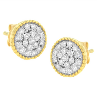 10K Yellow Gold Plated .925 Sterling Silver 1/2 cttw Diamond Floral Cluster Milgrained Stud Earring (I-J Color, I2-I3 Clarity)