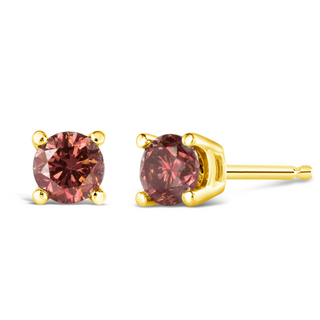 14K Gold 4-Prong Set Round Brilliant-Cut Pink Diamond Solitaire Stud Earrings (Treated Pink Color, VS2-SI1 Clarity)