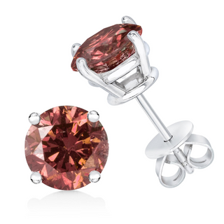 14K Gold 4-Prong Set Round Brilliant-Cut Pink Diamond Solitaire Stud Earrings (Treated Pink Color, VS2-SI1 Clarity)