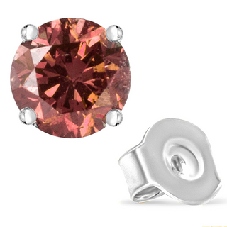 14K Gold 4-Prong Set Round Brilliant-Cut Pink Diamond Solitaire Stud Earrings (Treated Pink Color, VS2-SI1 Clarity)