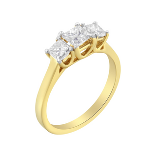 10K Yellow Gold Princess-Cut Diamond Three Stone Band Ring (1 Cttw, J-K Color, I1-I2 Clarity)