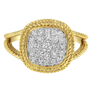 10K Yellow Gold Plated .925 Sterling Silver 1/2 Cttw Diamond Square Cushion Cluster Split Shank Cocktail Ring (J-K Color, I2-I3 Clarity)