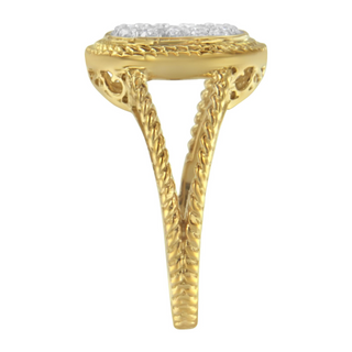 10K Yellow Gold Plated .925 Sterling Silver 1/2 Cttw Diamond Square Cushion Cluster Split Shank Cocktail Ring (J-K Color, I2-I3 Clarity)