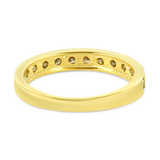 10K Yellow Gold Plated .925 Sterling Silver 1/2 Cttw Diamond 13 Stone Beaded Milgrain Band Ring (K-L Color, I1-I2 Clarity)