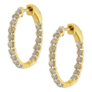 10K Yellow Gold Plated Sterling Silver Diamond Hoop Earrings (2 cttw, K-L Color, I2-I3 Clarity)