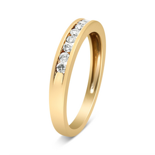 10K Yellow Gold Plated .925 Sterling Silver 1/4 Cttw Channel Set Round Diamond 11 Stone Wedding Band Ring (K-L Color, I1-I2 Clarity)