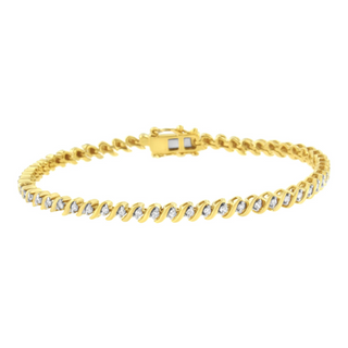 10K Yellow Gold Plated .925 Sterling Silver 1/2 Cttw 2-Prong Set Diamond S Link Tennis Bracelet (I-J Color, I3 Clarity)- 7.25"