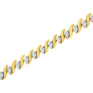 10K Yellow Gold Plated .925 Sterling Silver 1/2 Cttw 2-Prong Set Diamond S Link Tennis Bracelet (I-J Color, I3 Clarity)- 7.25"