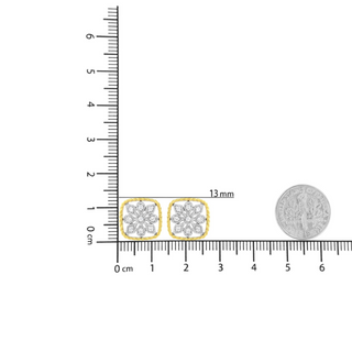 10K Yellow Gold Plated .925 Sterling Silver 1/4 cttw Diamond "Flower in a Box" Stud Earrings (I-J Color, I2-I3 Clarity)