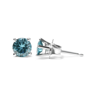 14K Gold 1/2 Cttw Aqua Blue Diamond Screw-Back 4-Prong Classic Stud Earrings (Color Treated, I2-I3)