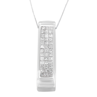 14K Gold 1/2 Cttw Invisible Set Princess Cut Diamond Vertical Bar Block Pendant 18" Necklace (H-I Color, SI2-I1 Clarity)