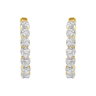 10KT Yellow Gold Diamond Huggy Hoop Earrings (1/2 cttw, J-K Color, I2-I3 Clarity)