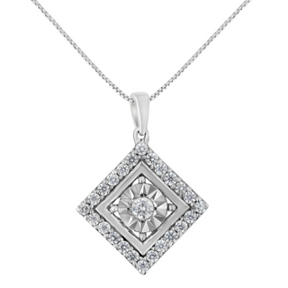 10KT White Gold 1/2 cttw Diamond Square Pendant Necklace (I-J Color, I2-I3 Clarity)